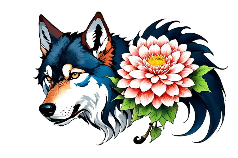 Wolf And Chrysanthemum Flower