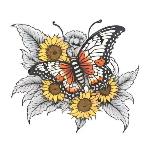Butterfly And Sunflower