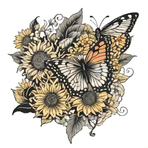 Butterfly And Sunflowers