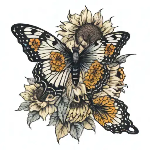 Butterfly And Sunflowers