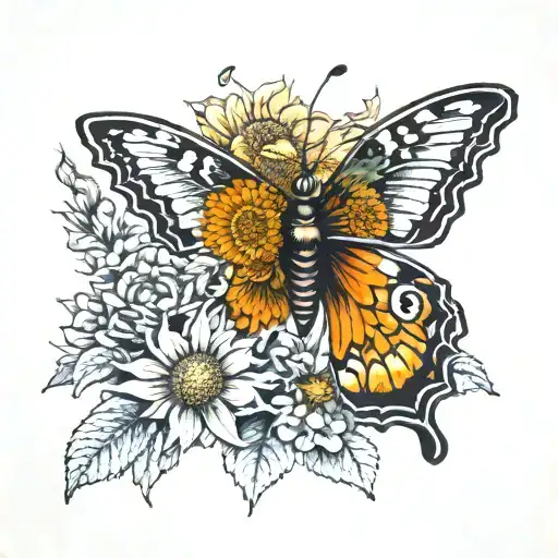Butterfly And Sunflowers