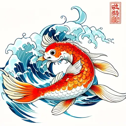 Koi And Water Waves Crashing In The Background