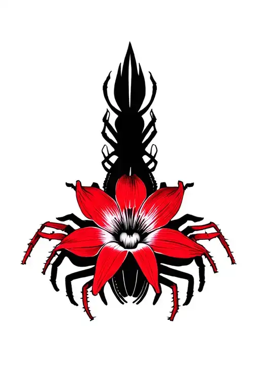 Black And Red Japanese Spider Lily Sternum Tattoo Design