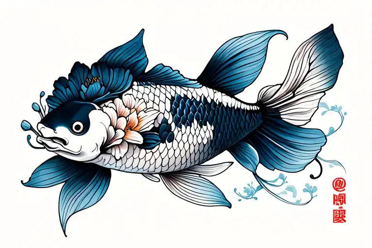 Flowers Koi Fish Lines