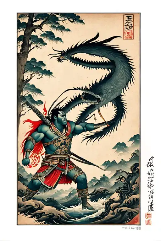 Warrior Fighting Evil Through Forrest Themed Half Sleeve