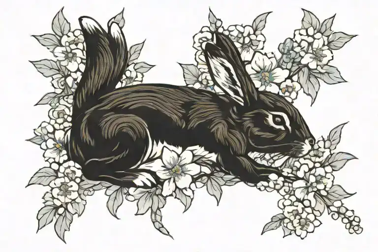 Rabbit And Larkspur Flowers Intertwined