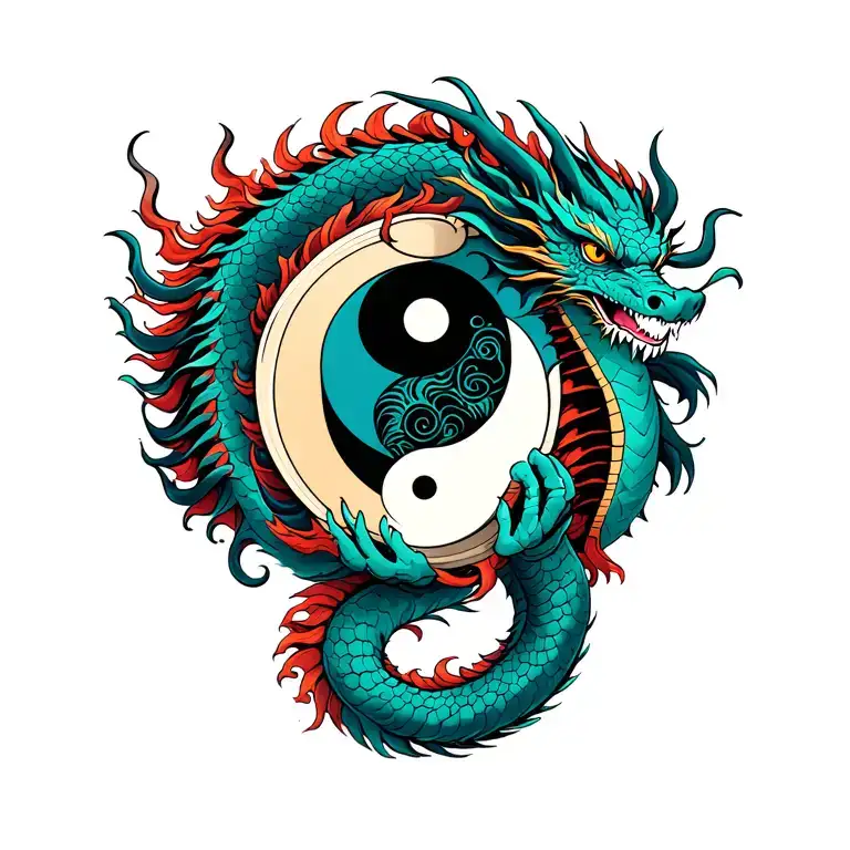 Dragon Holding Ying Yang Sphere