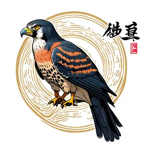 Peregrine Falcon With A Hayabusa Kanji Symbol