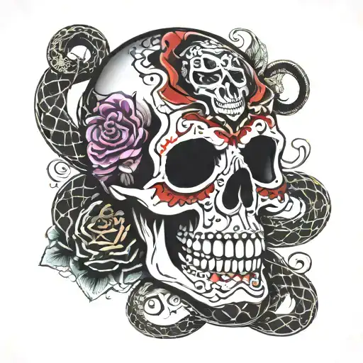 Mexican Style Skull With Snakes