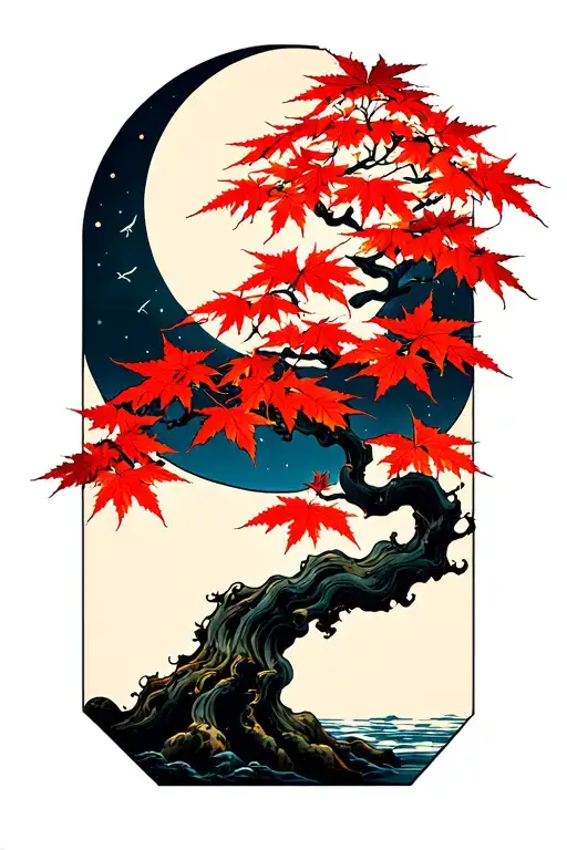 Japanese Maple Tree With Leaves Moon