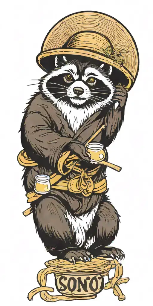 Good Fortune Tanuki With Straw Hat And Soju Cloud Background