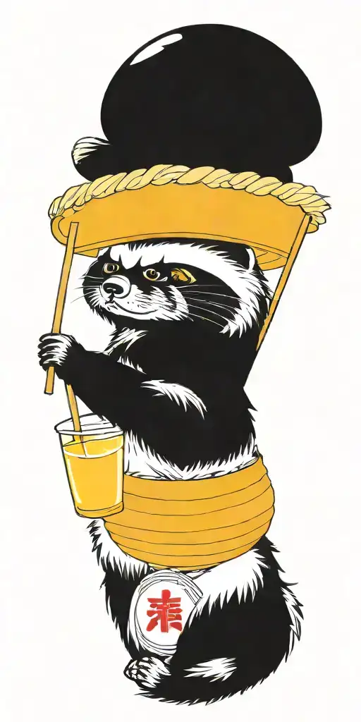 Good Fortune Tanuki With Straw Hat And Soju Cloud Background