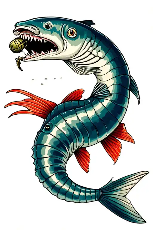 Oarfish With A Grenade In Mouth Wide Open