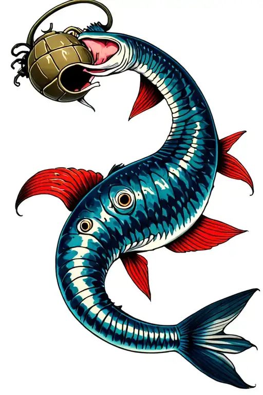 Oarfish With A Grenade In Mouth Wide Open