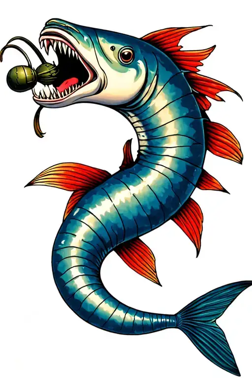 Oarfish With A Grenade In Mouth Wide Open