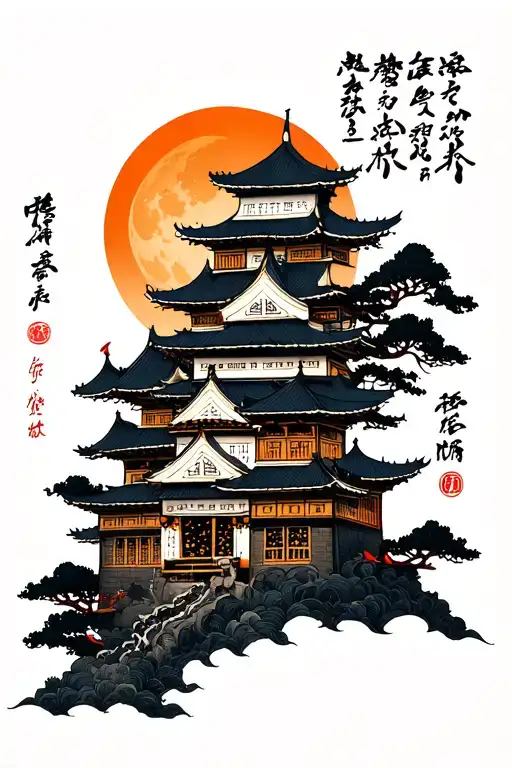 Dark Castle With A Moon And Written On The Side View