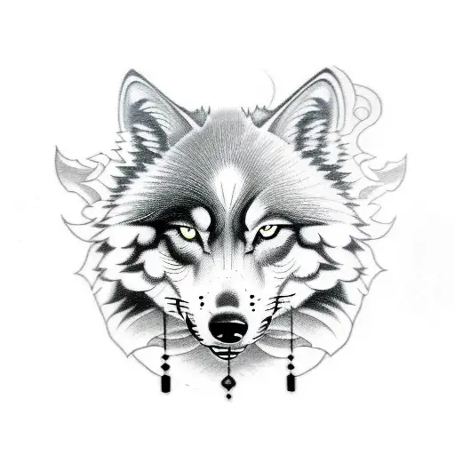 Japanese Black And White Wolf Warrior