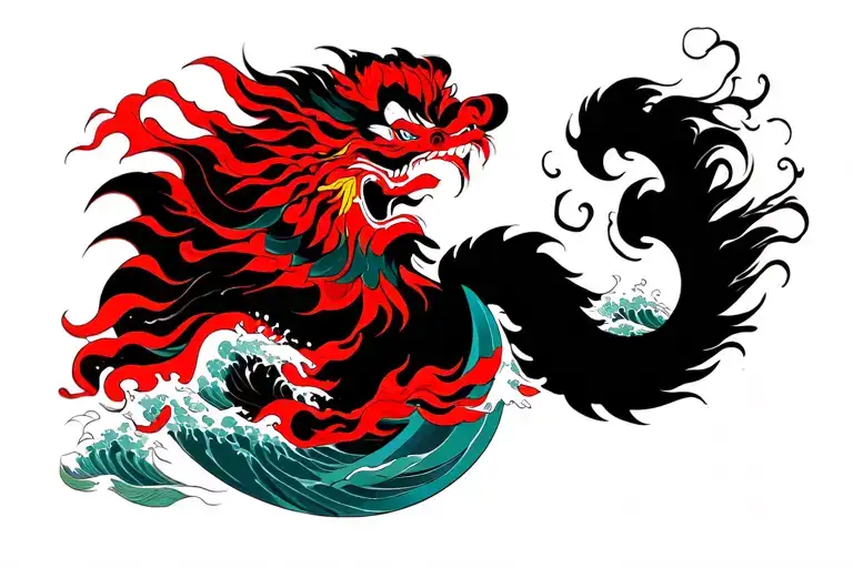 Red Yaksha Blue Waves Green Jungle