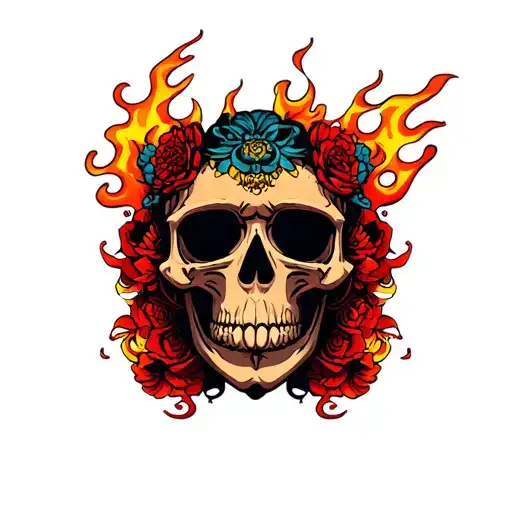 Funky Skulls And Flames