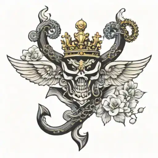 Anchor With Crown Wings Spread Wide