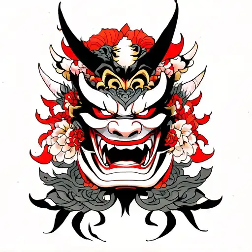 Back Tattoo Of Hannya Demon Face