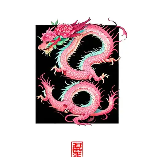 Dual Dragons One Chinese And One Japanese With Roseflowers Pink Backtattoo