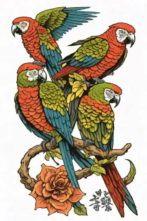 2 Parrots And 2 Parakeets