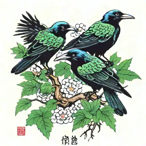 Crows With Trees Behind Them That Are Green