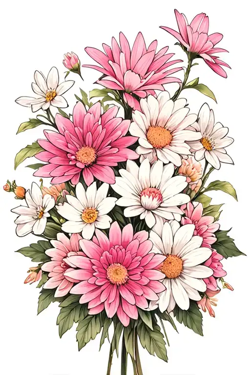 Bouquet Flowers Snow Pink Narcisse Pink Aster Concern Chrysanthemum White Narcisse