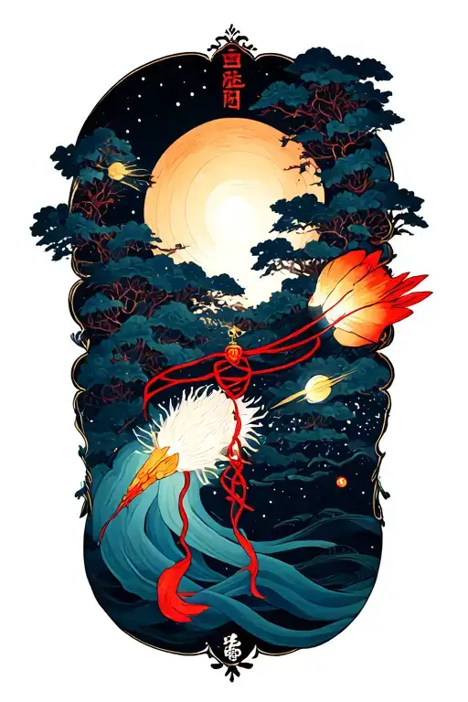 Red String Of Fate With Meteors