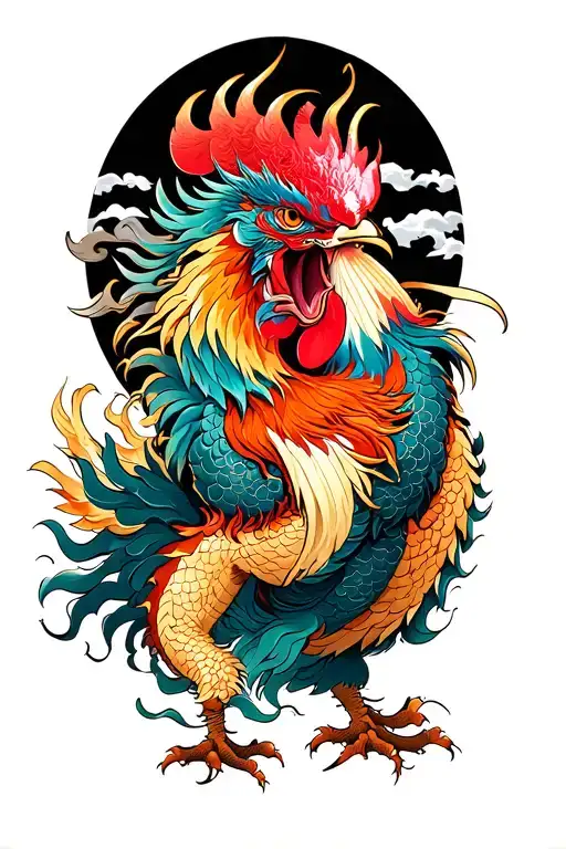 Dragon And Rooster Fighting Demons