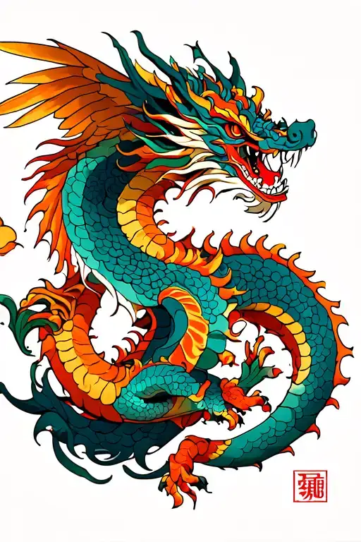 A Dragon Going Up Spine With Wings Over Shoulder Blades