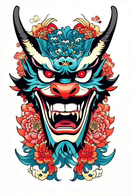 Japanese Demon Mask Merged