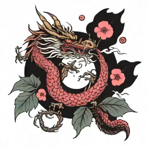 Dragon With Cherry Blossom Tree