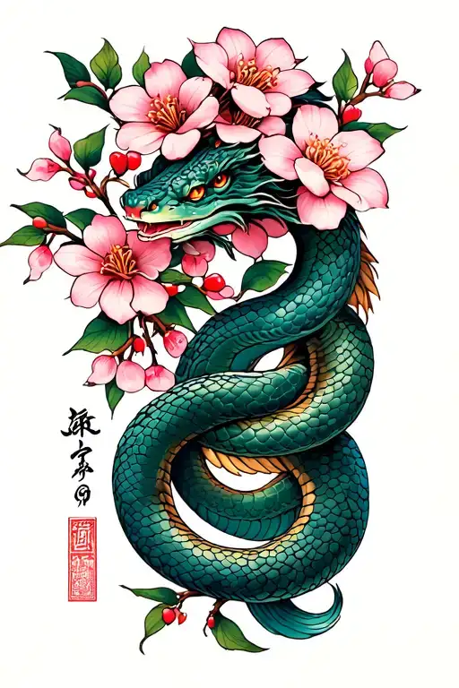 Serpent With Cherry Blossom