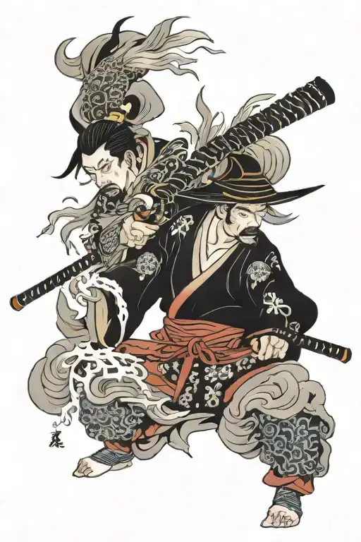 Japanese Writing And Samurai Warrior