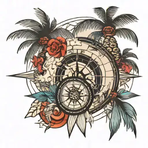 Beach Palm Tree Compass Design