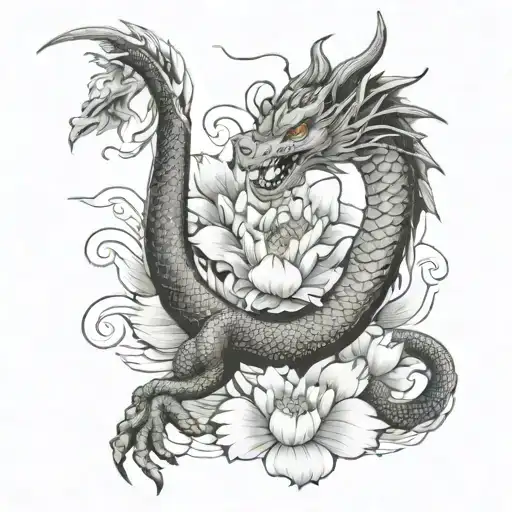 Dragon With Lotus Flower