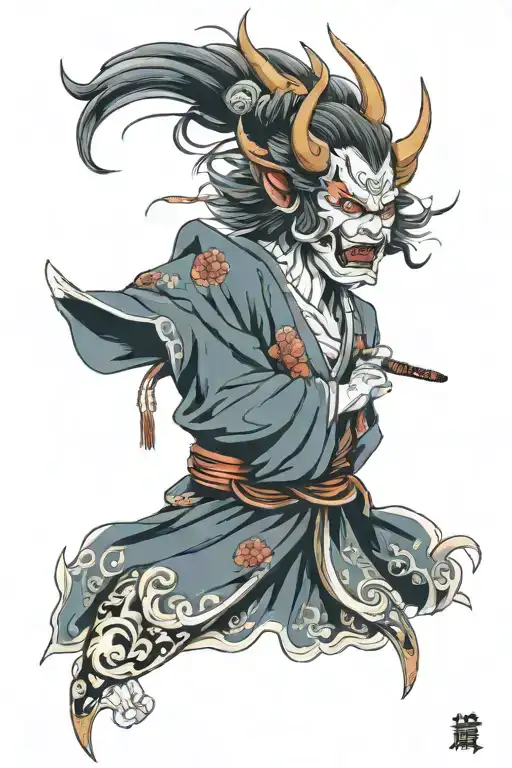 Oni Mask Geisha Tattoo Design