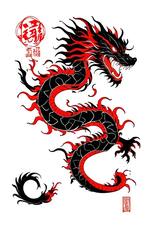 Black Red Dragon Swirling Down