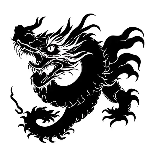 Black And White Chinese Dragon In A Circle