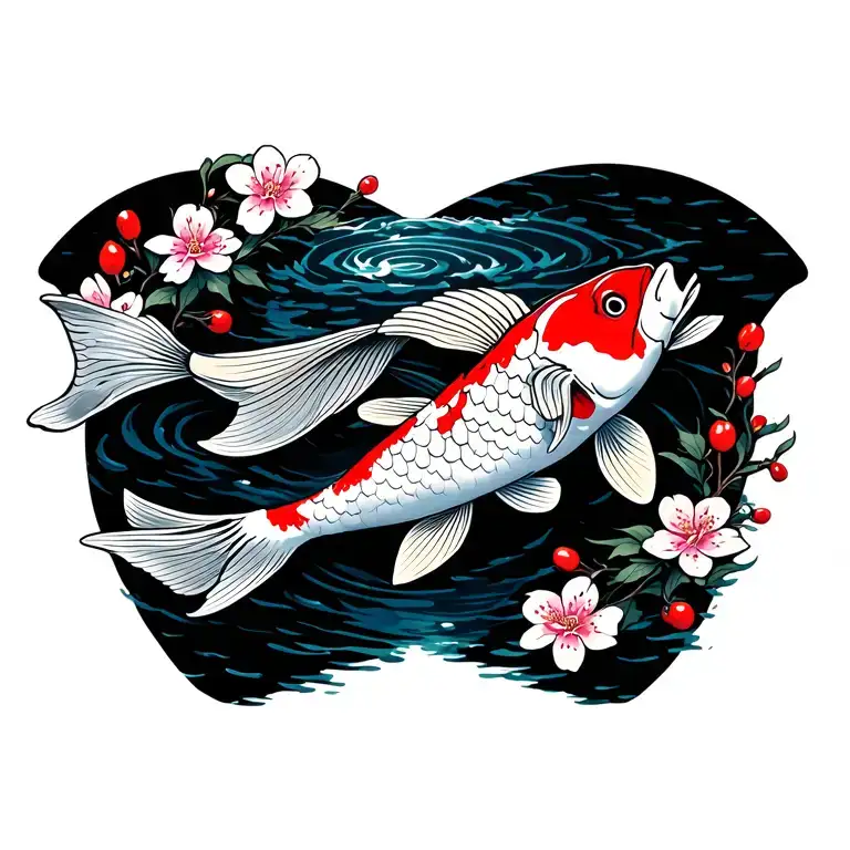 Koi Carp And Cherry Blossoms
