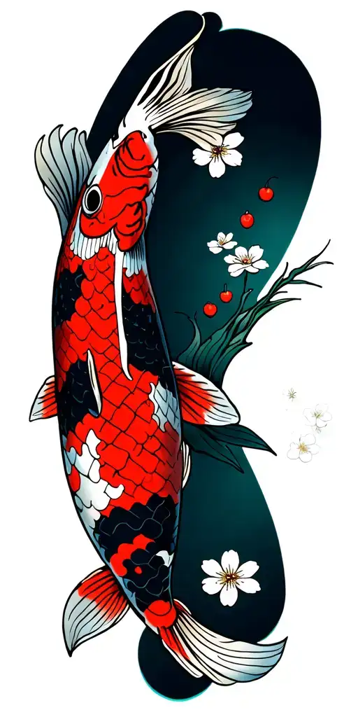 Koi Carp And Cherry Blossoms