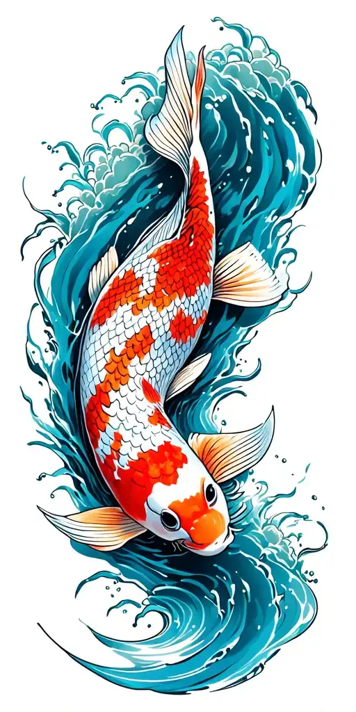 Koi Fish Swimming Upstream