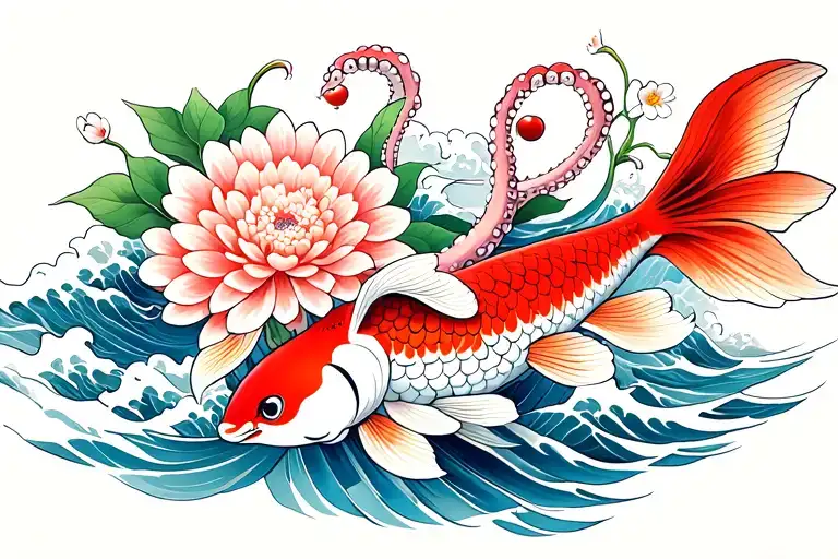 Chrysanthemum Koi Octopus Waves Cherry Blossom