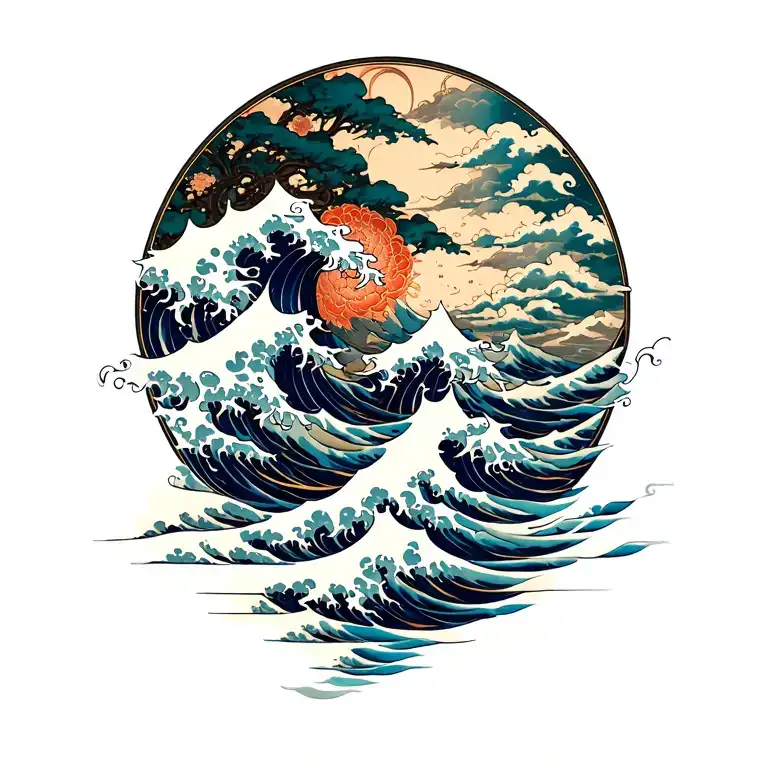 Japanes Waves Merging Together