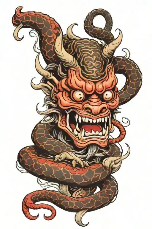 Oni Mask And Snake