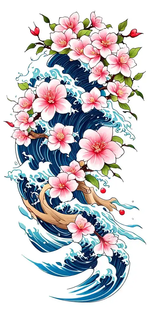 Waves And Cherry Blossoms