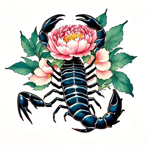 Scorpion And Peony Flower