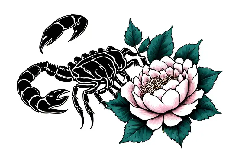 Scorpion And Peony Flower
